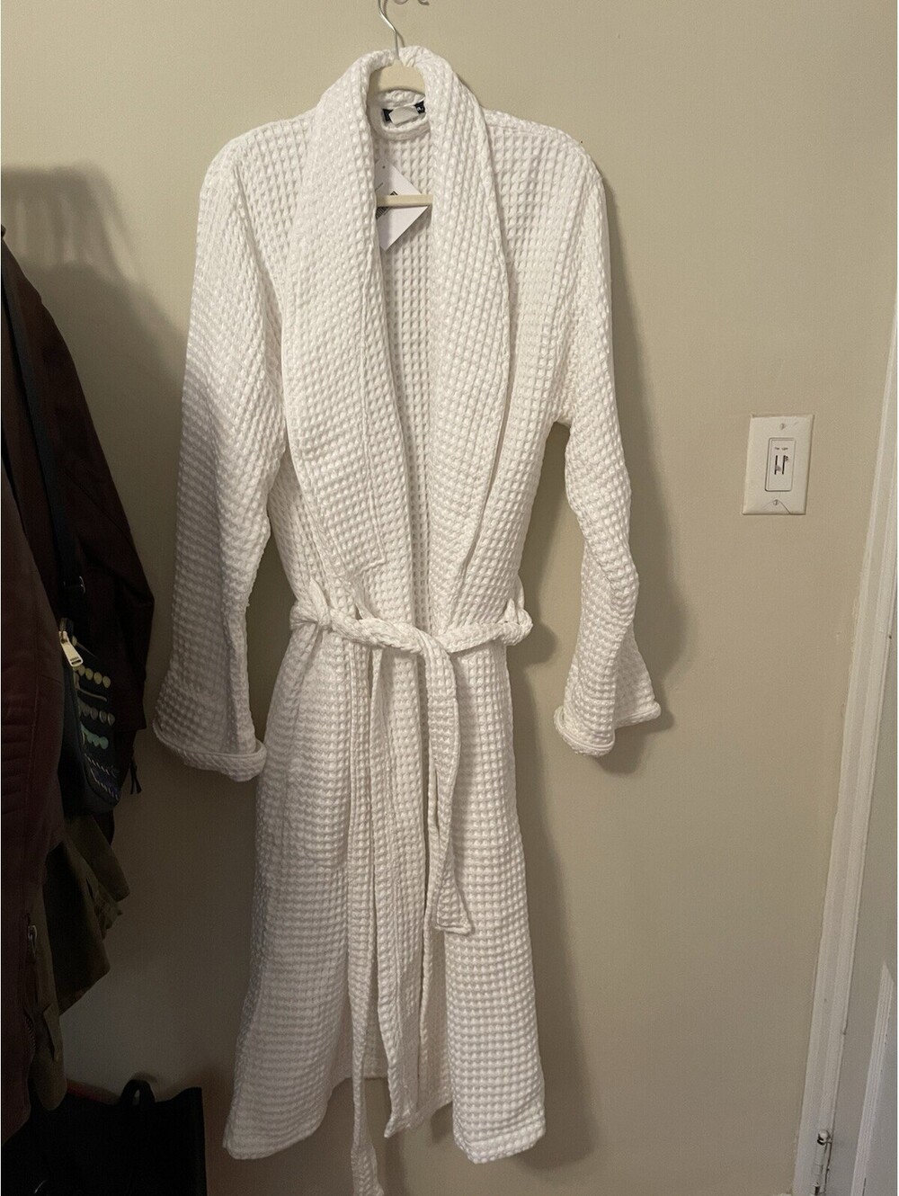 Brooklinen White Turkish Cotton Waffle Robe NEW Large L